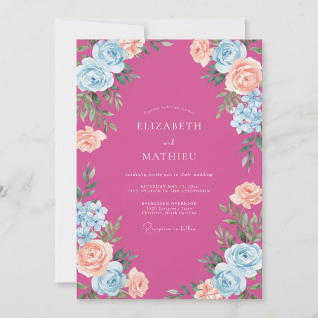Invitation Mariage Fuchsia Floraison Céruléenne (Devant)