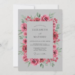 Invitation Mariage Fuchsia Gris Petale