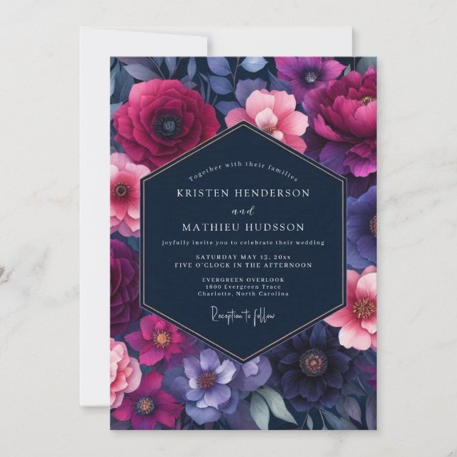 Invitation Mariage Fuchsia Indigo Bloom (Devant)