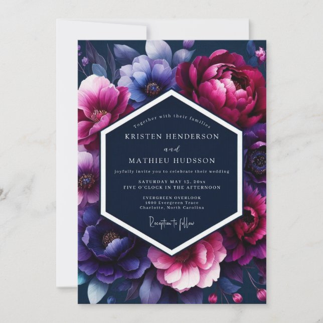 Invitation Mariage Fuchsia Midnight Flora (Devant)