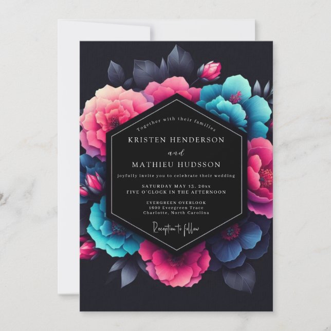 Invitation Mariage Fuchsia Neon Bloom (Devant)