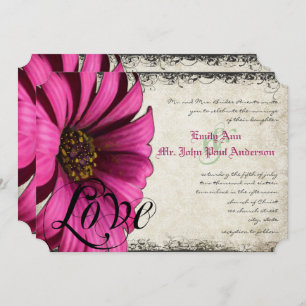 Invitation Mariage Fuchsia Pink Gerber Daisy