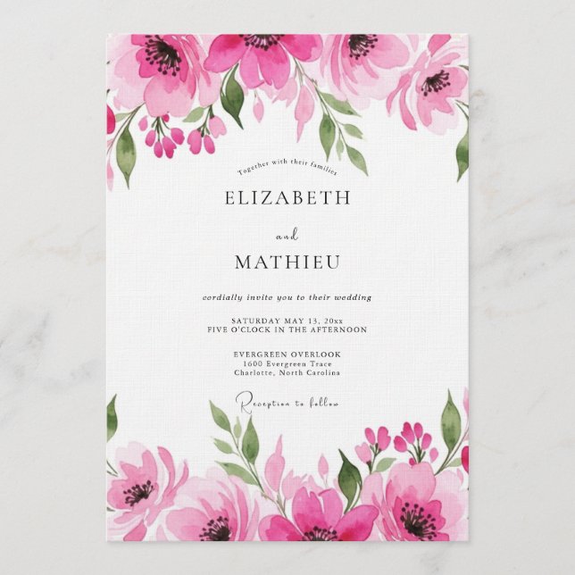 Invitation Mariage Fuchsia Romantic Bloom (Devant)