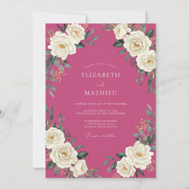 Invitation Mariage Fuchsia Rose Blanche (Devant)