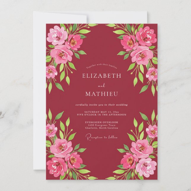 Invitation Mariage Fuchsia Rose Bordeaux (Devant)