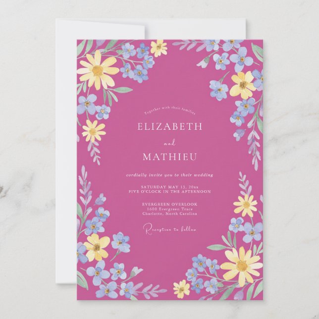 Invitation Mariage Fuchsia Vivid Meadow (Devant)