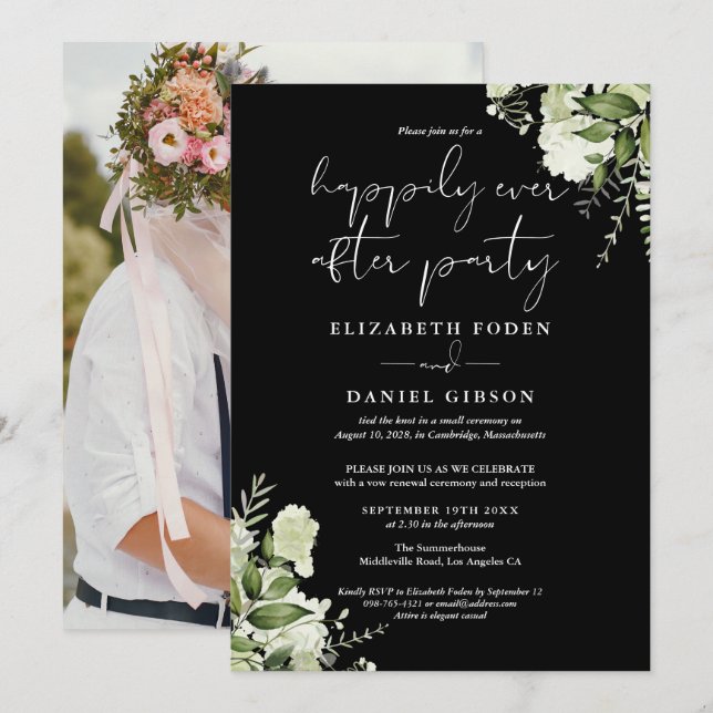 Invitation Mariage Fugué Greenery Happily Ever After Photo (Devant / Derrière)