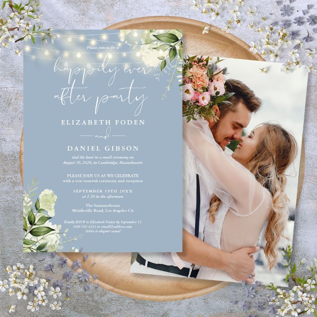 Invitation Mariage Fugué Greenery Happily Ever After Photo (Greenery Happily Ever After Eloped Wedding Photo Invitation)
