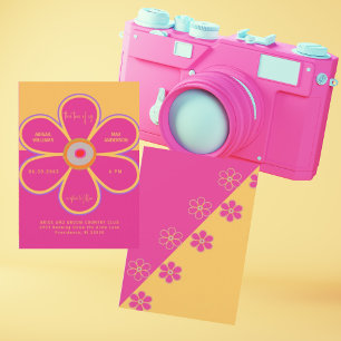 Invitation Mariage Fun Rétro Rose et Jaune À Deux