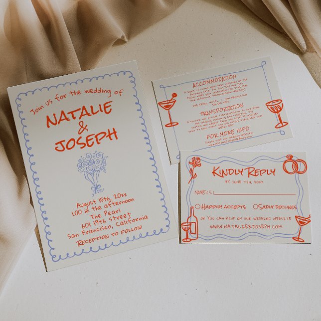 Invitation Mariage funky écrit à la main avec une touche rétr (Créateur téléchargé)