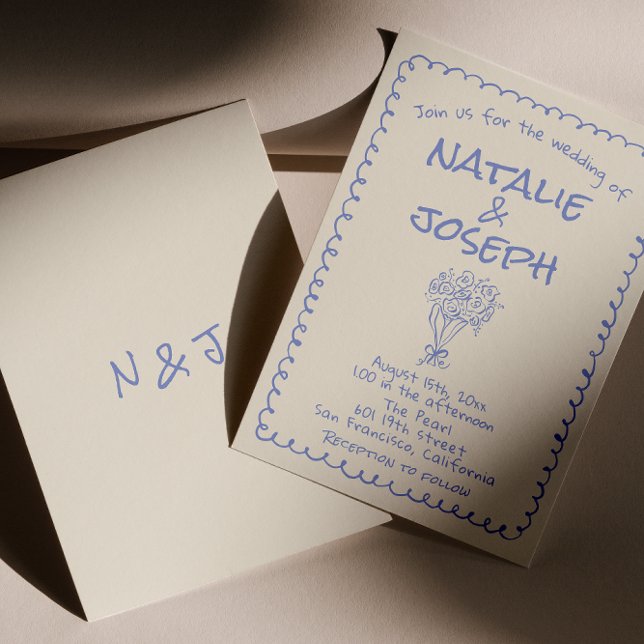 Invitation Mariage funky et original dessiné à la main en ble (Créateur téléchargé)