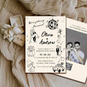 Invitation Mariage Funky Photo Rétro Dessiné à la Main de Man