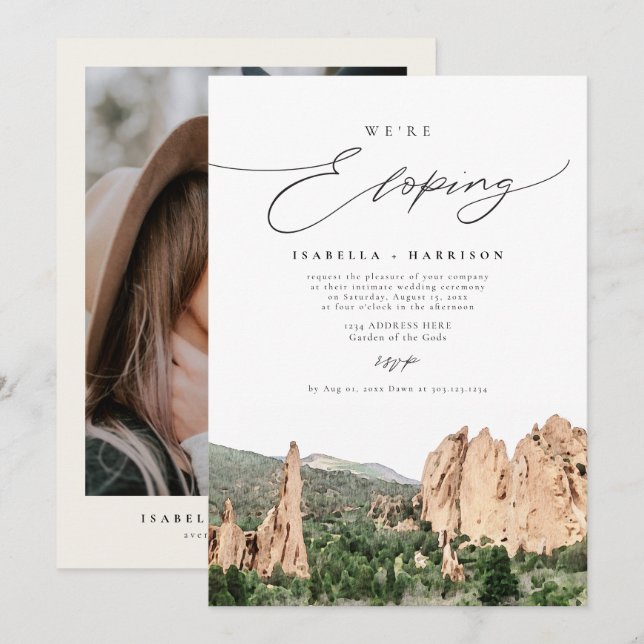 Invitation MARIAGE FURTIF À GARDEN OF THE GODS Mountain (Devant / Derrière)