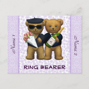 Invitation Mariage gai - Porteur d'anneau - Nounours lilas