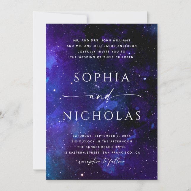 Invitation Mariage Galaxie Céleste | Nuit spatiale Ciel & Éto (Devant)
