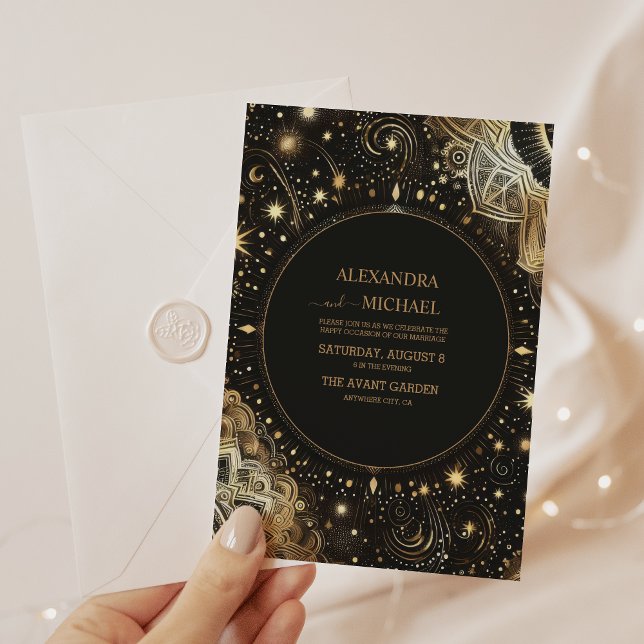 Invitation Mariage Galaxie Céleste Or Noir Mystique (Créateur téléchargé)