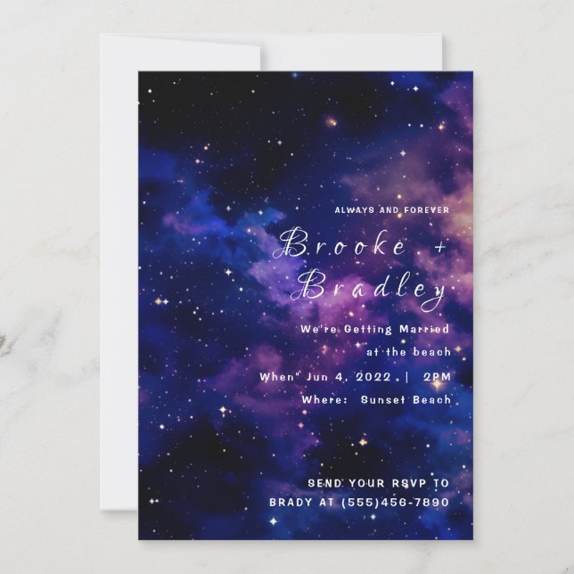 Invitation Mariage Galaxie Crépuscule Bleu Violet (Devant)