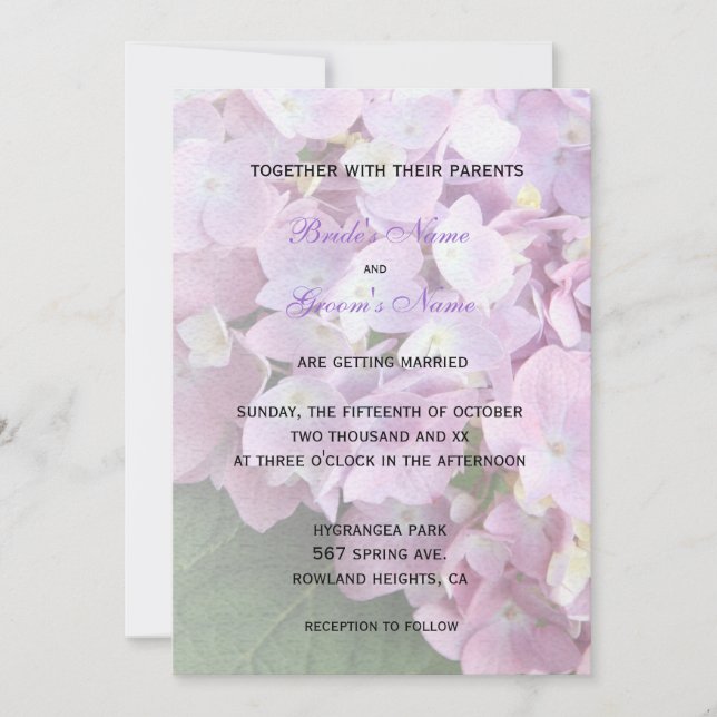 Invitation ©Mariage Garden Pink Hydrangeas (Devant)
