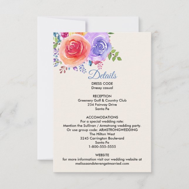 Invitation Mariage Garden Rose Watercolor Détails Boîtier (Devant)
