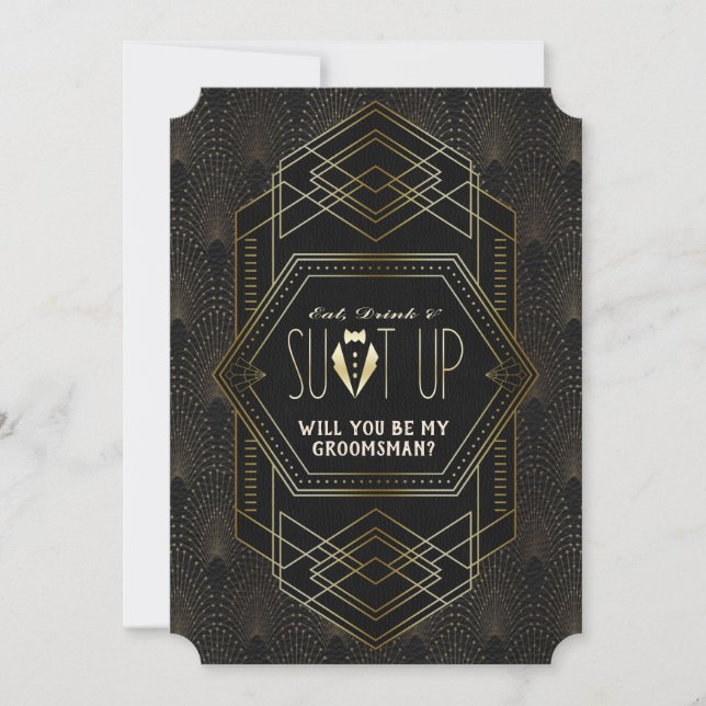 Invitation Mariage Gatsby Or Vintage Garçon d'Honneur (Devant)