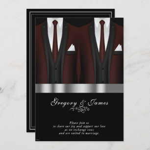 Invitation Mariage gay Bourgogne Tuxedo Argent Noir