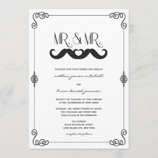 Invitation Mariage gay classique vintage avec rouleaux Mousta
