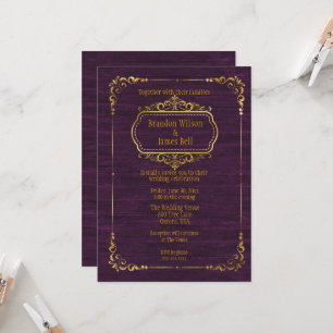 Invitation Mariage Gay Couple violet Barnwood et Gold Frames