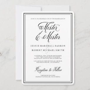 Invitation Mariage gay élégant avec calligraphie Monsieur et 