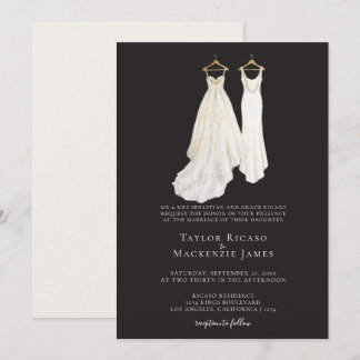 Invitation Mariage gay élégant Deux mariées en robes