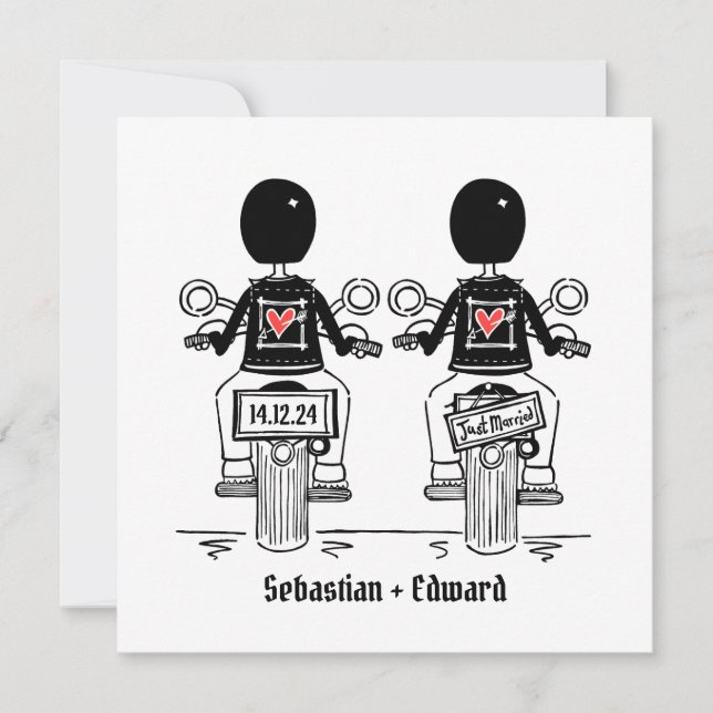 Invitation Mariage gay Gay Motorcycle Gay Custom Two Grooms (Devant)