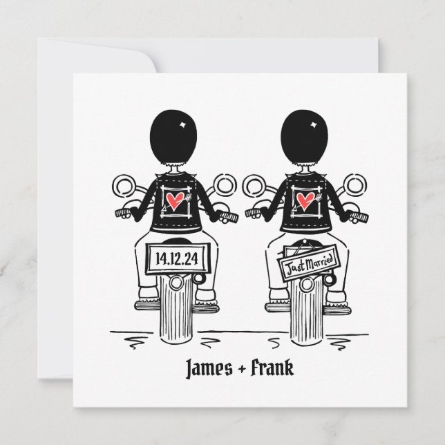 Invitation Mariage gay Gay Motorcycle Gay Custom Two Grooms (Devant)
