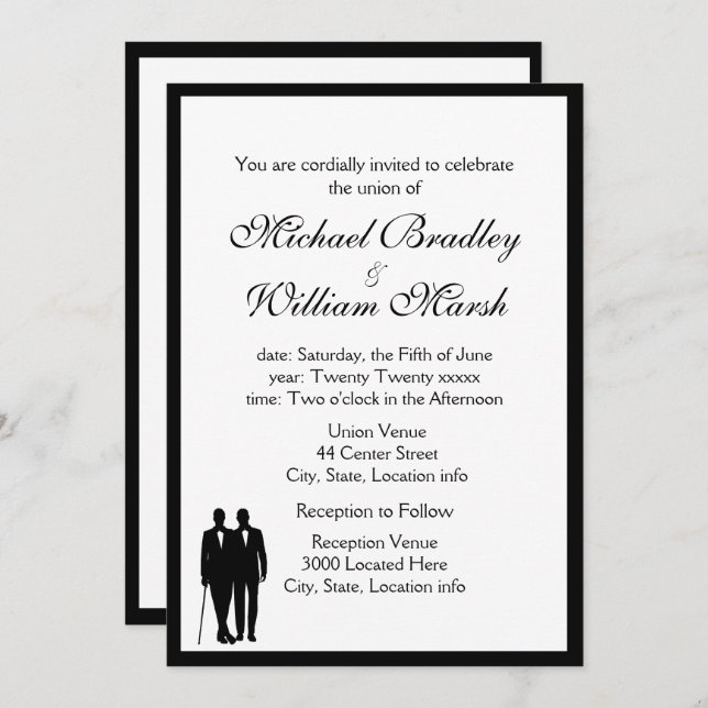 Invitation Mariage Gay Groom et Groom Elegant (Devant / Derrière)