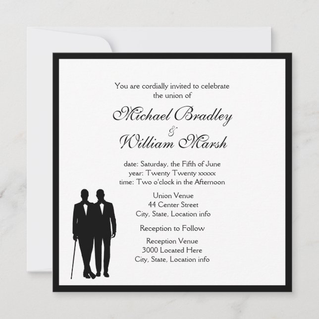 Invitation Mariage Gay Groom et Groom Elegant (Devant)