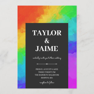 Invitation Mariage gay lesbien de Rainbow Paint Modern