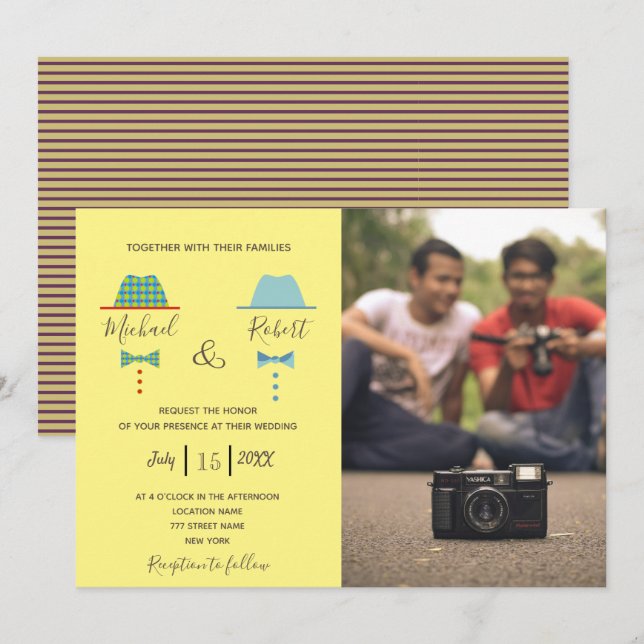 Invitation Mariage Gay Photo Rétro Coloré (Devant / Derrière)