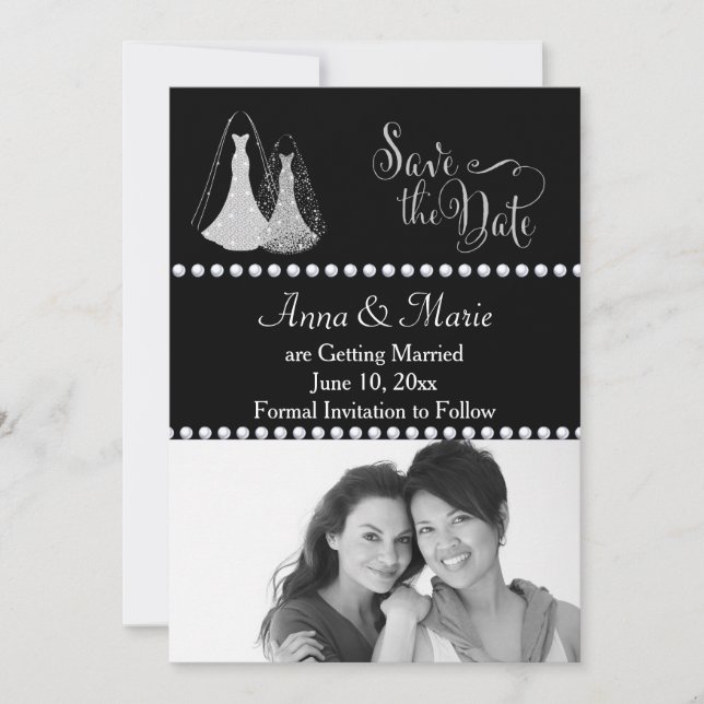Invitation Mariage Gay Photo Save the Date Argent (Devant)