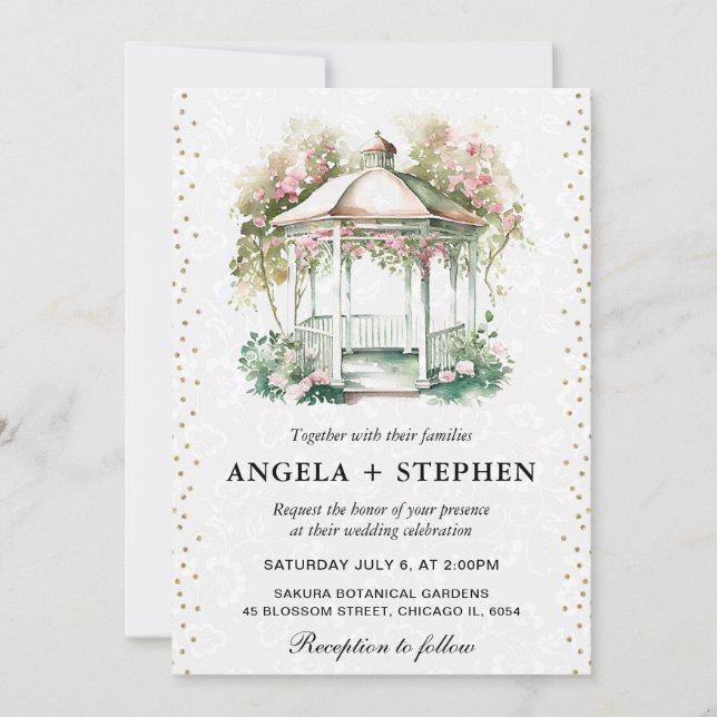 Invitation Mariage Gazebo du jardin de printemps aquarelle (Devant)