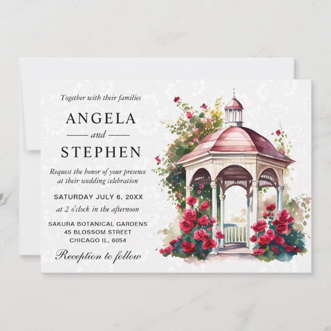 Invitation Mariage Gazebo du jardin de printemps aquarelle (Devant)