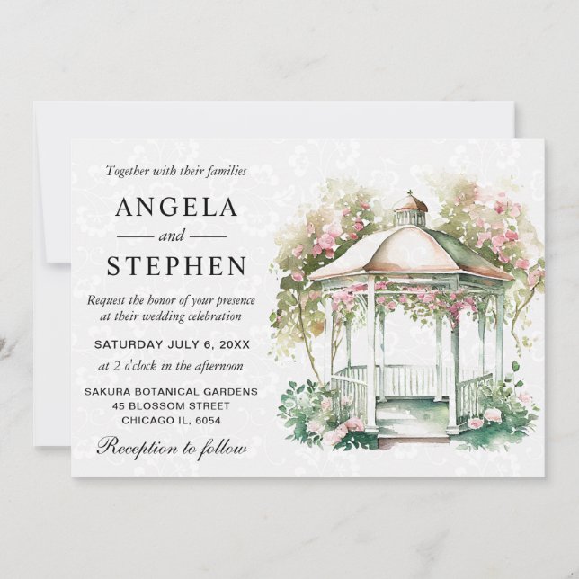 Invitation Mariage Gazebo du jardin de printemps aquarelle (Devant)