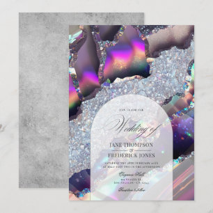 Invitation Mariage Géode Marbre Agate Holographique Faux Glam