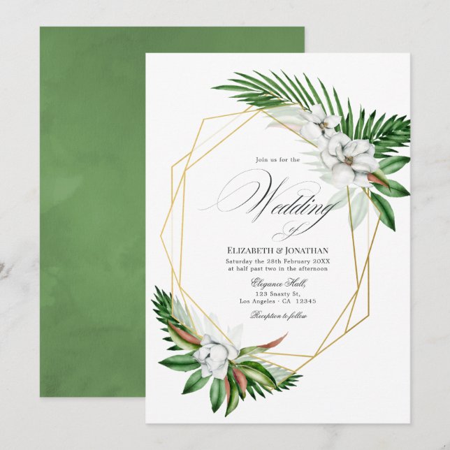 Invitation Mariage géométrique à la gouache tropicale (Devant / Derrière)