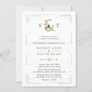 Invitation Mariage géométrique à la végétation luxuriante aqu