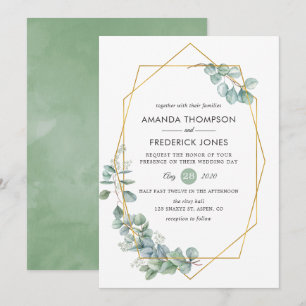 Invitation Mariage géométrique à l'aquarelle eucalyptus