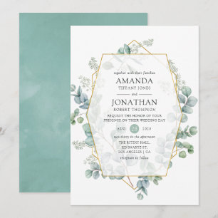 Invitation Mariage géométrique à l'aquarelle Eucalyptus