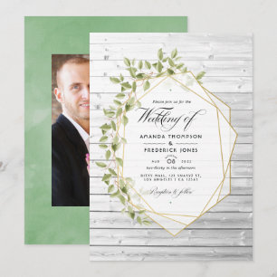 Invitation Mariage géométrique à l'aquarelle rustique de verd