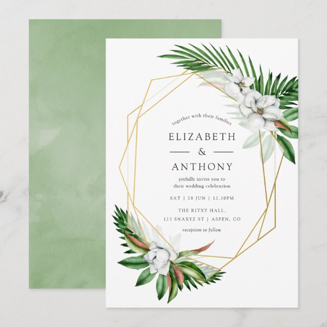 Invitation Mariage géométrique à l'aquarelle tropicale (Devant / Derrière)