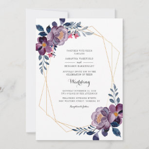 Invitation Mariage géométrique à l'écriture Florale Bleu Pous