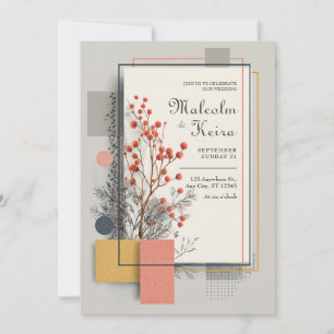 Invitation Mariage Géométrique Abstrait Moderne Orange Baie