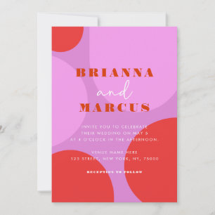 Invitation Mariage géométrique Abstrait rose & rouge gras