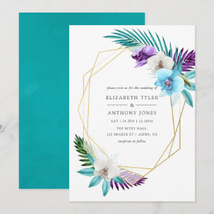 Invitation Mariage géométrique aux orchidées tropicales aquar